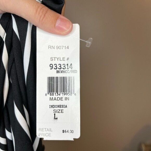 MSK Black/White/Red Striped Chained Neckline Jersey Shift Dress Size Large NWT - Picture 3 of 9